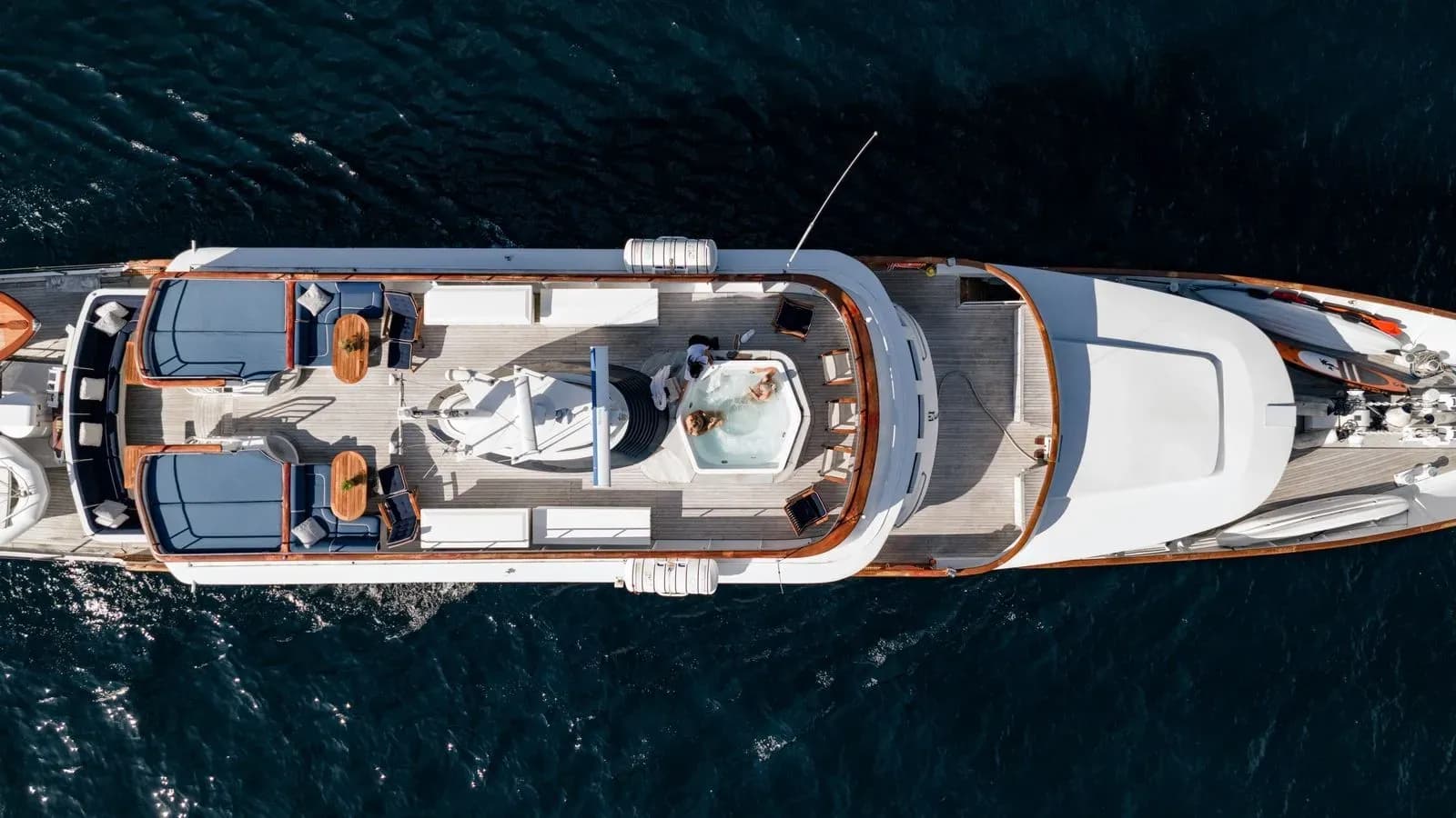 Top-down view of Chantal’s upper deck and jacuzzi