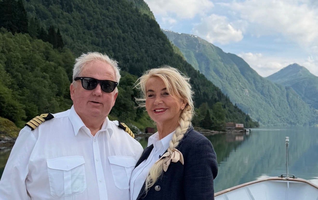 Chantal’s Norwegian captain and his wife aboard the yacht in a Norwegian fjord