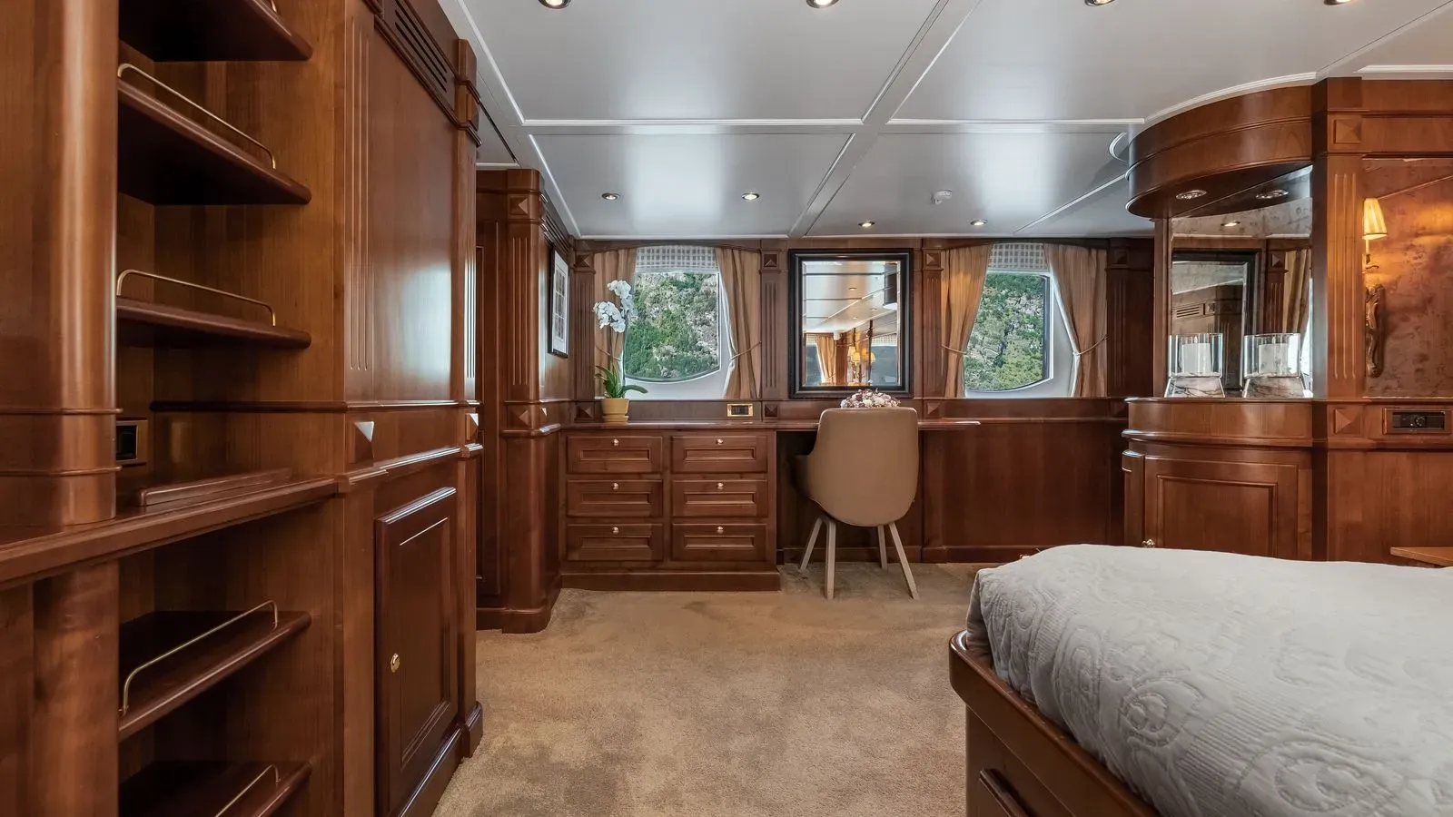 Writing desk and cabinetry in Chantal’s owner’s suite