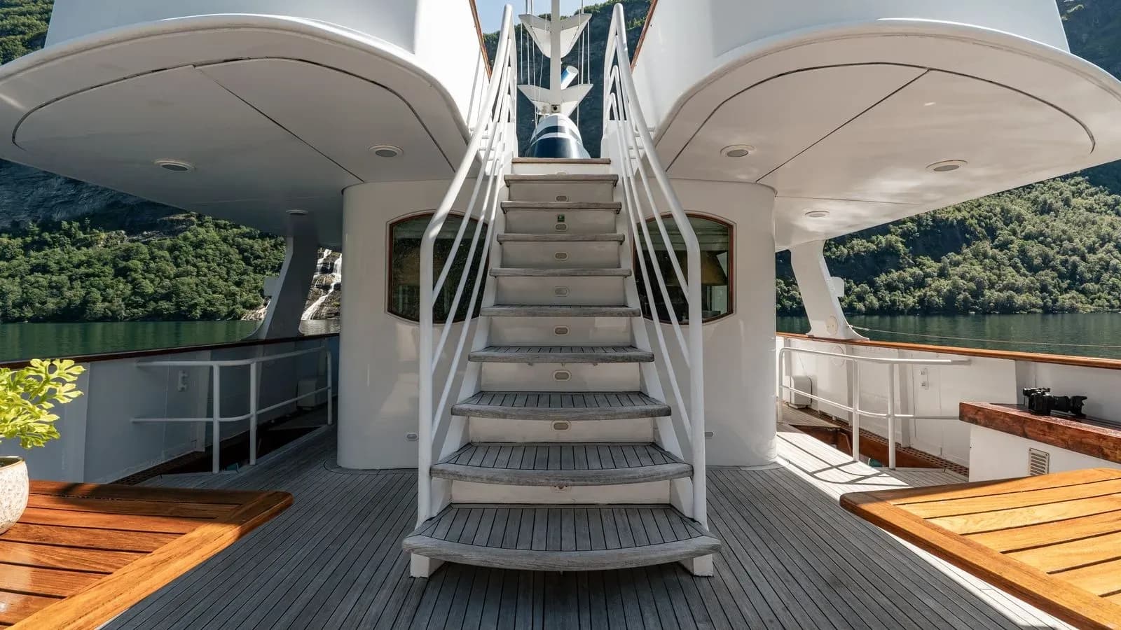 Exterior staircase linking Chantal’s upper decks